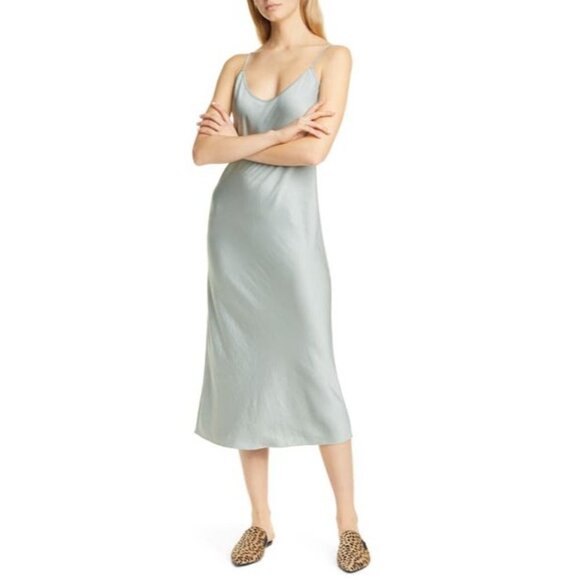 NWT Jenni Kayne Everyday Bias Cut Satin Long Slip Dress in Mist Green XL - Picture 1 of 8